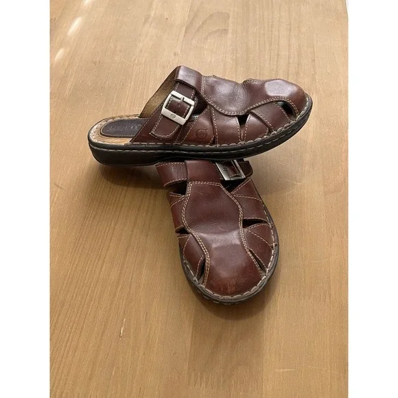Born Leather Fisherman Sandals Brown Comfort Slip On Buckle Womens 6.5 Shoe - Picture 5 of 6